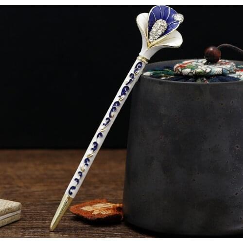 Muylinda Chinese Style Enamel Fan Hair Stick Women Costume Classic Metal Charm Hairpins Jewelry