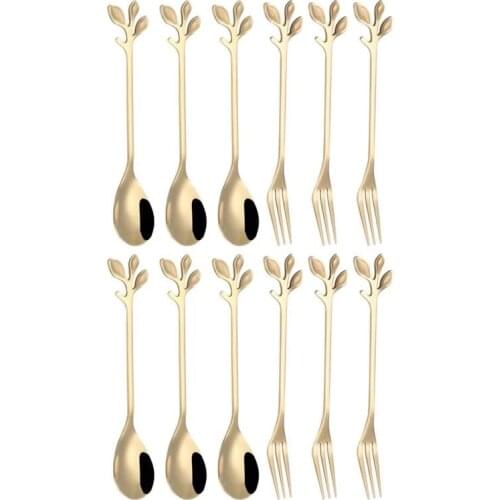 12Pcs Dessert Spoon and Fork Set Stainless Steel Mixing Spoon Cake Forks for Home Kitchen Fruit