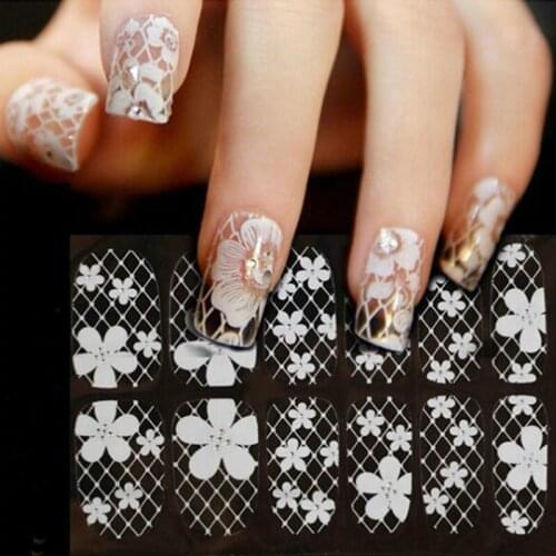 1pcs Bride henna stickers Flower White 3d Lace Nail Art Stickers Decoration Full Cover Nail Foils Wraps Adhesive Nail Decals