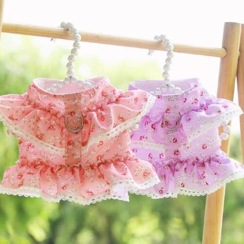 Cheap Pet Harness For Chihuahua Teddy Dogs Cat Leash Necklace Floral Puppy Clothes Dress Leads Print Lace Collar Wholesale