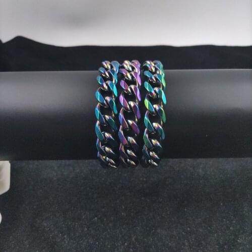 13mm New Colorful Miami Cuban Bracelet for Men Women 304 Stainless Steel Smooth Chain Six-sided Cut Fashion Hip Hop Gothic Gift