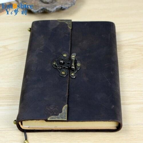 New Creative Leather Retro Vintage Lock Handwork Kraft Paper Notebooks School Students Vintage Note book For Gift N100