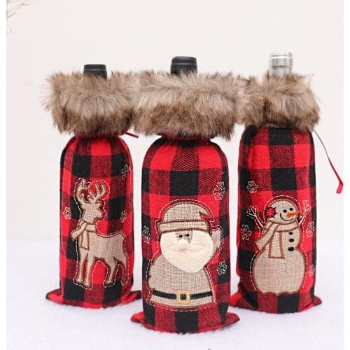 New Christmas red and black plaid cloth wine cover restaurant hotel decoration wine bottle cover home wine cover supplies