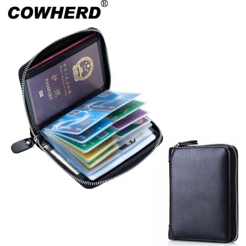 Passport Bag RFID Driver License Bag Genuine Cow Leather Cover Driving Document Cards Zipper Passport Holder Purse Wallet Case
