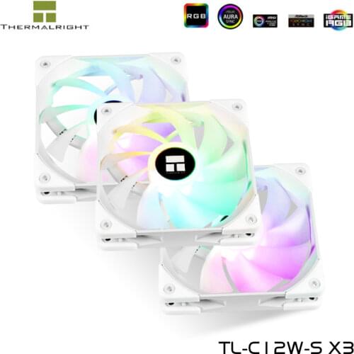 Thermalright 12CM RGB PC Case Cooling Fan 3in1 Mute PDB 1500RPM PWM ARGB CPU Radiator Fan White 5V3PIN/12V4PIN,TL-C12W-S