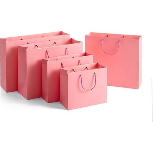 1pc/lot Solid color Kraft Paper Bags Birthday Wedding party Gifts Handle bag 27x8x21cm Recyclable Environmental Protection Bag