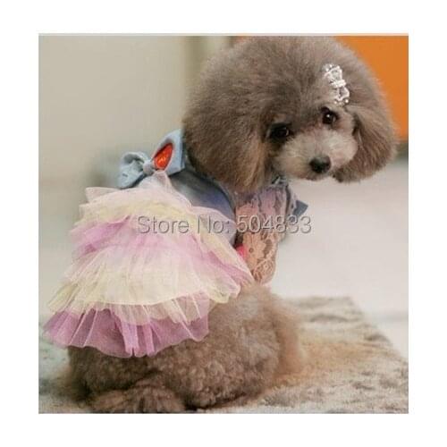 ABBY Dog Puppy Tutus Dress Rainbow Bottom Sweety Pets Summer Clothes Denim Top with Bow XL