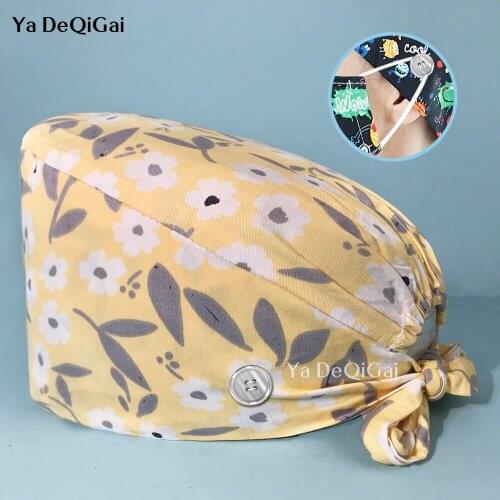 Multicolor cotton Pet clinic nurse operating room hats clinical doctor cap hospital Surgical working cap medical hat with button