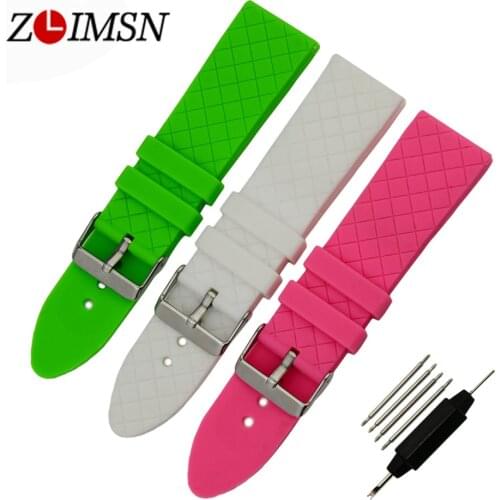 ZLIMSN Silicone Waterproof watch strap Diving Watch bands 24mm With Pin BUCKLE Green/Pink/White Fashion Rubber watch band
