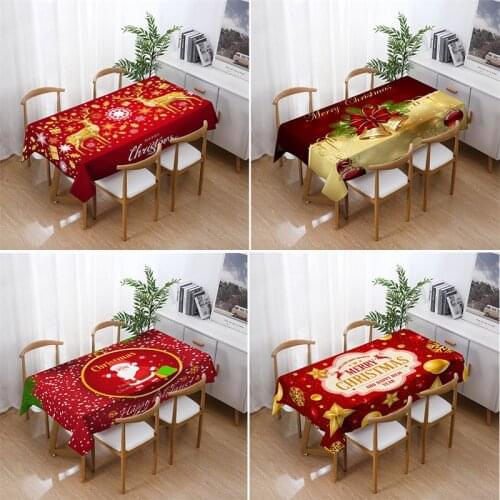 Christmas Tablecloth Xmas Table Cover Waterproof Santa Claus Christmas Bells Dinning Table Cover Cloth for Home Party Decor