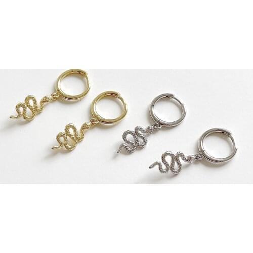 1pair small 18K Gold Cute 100% REAL.925 Sterling silver Snake Hoop huggie Earring Fine Jewelry TLE2241
