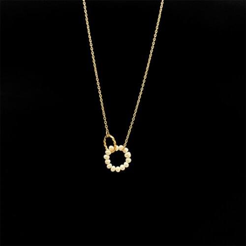 Titanium With 18 K Gold Natural Pearl Round Link Necklace Women Stainless Steel Jewelry Chic Gown Sweet Boho OL S Japan Korean