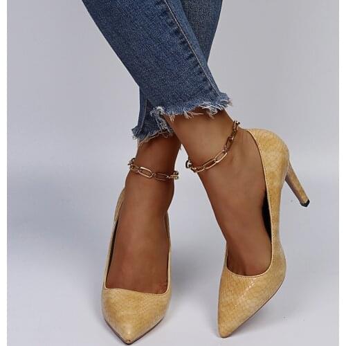 Women Serpentine Leather High Heels 10cm Pointed Toe Stilettos Talon Slip-On Pumps Fashion Femme Wedding Shoes Tacones