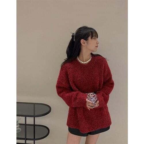 Womens clothing 2020 new autumn and winter Korean mid-length loose and lazy fashion pullover round neck sweater outer wear