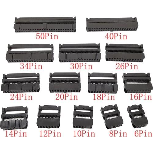 10Pcs Black FC 6P-50Pin Pitch 2.54mm Female Header Dual Row IDC Socket Connector for 1.27mm Wire FC-6P FC-10P FC-16P to FC-50Pin