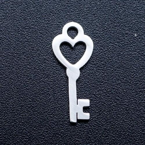 10pcs/lot 15*6mm Stainless Steel Heart Key Pendant Bracelet Charms DIY Jewelry Making Handicraft Accessories Wholesale