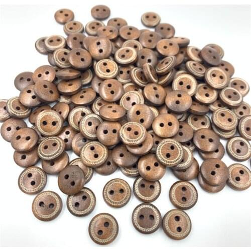 DIY 100pcs Mini brown Round Wooden Buttons printing Sewing Scrapbooking 12mm