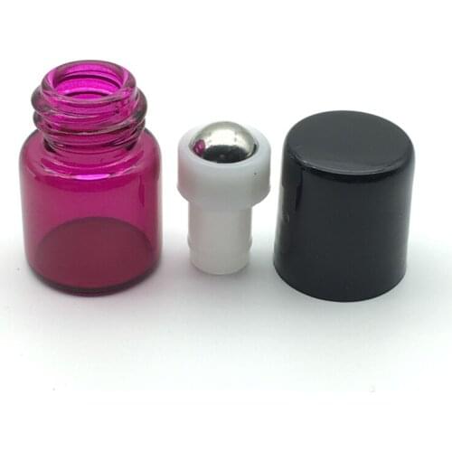 100pcs Refillable Roll 1ml Perfume Glass Bottles for Essential Oils Roller on Rose-red Mini Roller Bottle Fast Shipping