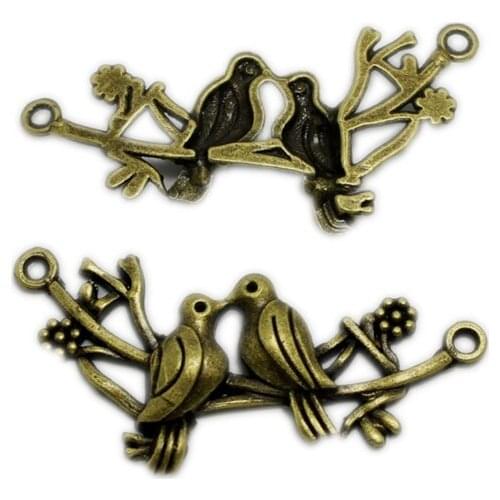 100PCS Ancient Silver Bronze Branch Bird Connectors Jewelry Accessories For DIY Handmade Key chains Bracelets Making Materials