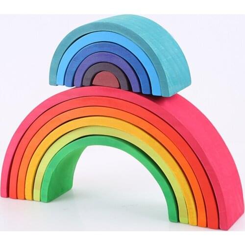 12 Pcs/lot Rainbow Blocks Wooden Toys For Children Kid Nesting Montessori Building Blocks Rainbow Stacker Educational Toy Gifts