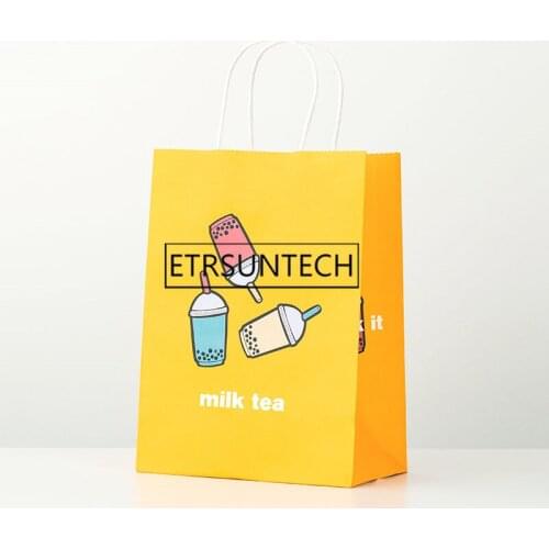 200pcs Milk Tea Packaging Bag Gift Tote Bag Kraft Paper Disposable Party Takeout Bag Takeaway Packing 21x11x27cm
