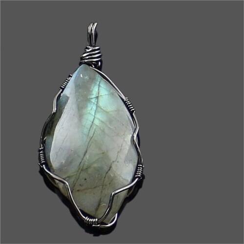 6pcs/lot Reiki Chakra Natural Stone Labradorite Pendant For Jewelry Necklace Moonstone Wire Wrap Handmade Necklace Pendants
