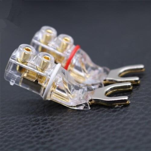 AHSY 4 high-end pure copper Y-shaped speaker audio cable jack plugs solder-free transparent HIFI screw banana plug connectors
