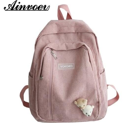Ainvoev Autumn Winter Female Korean Japanese Kawaii Vintage High School College Schoolbag Corduroy Backpack Mochilas para mujer