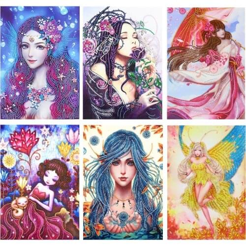 DIY Diamond Painting Shiny Round Diamond Butterfly Girl Combination Diamond 5D Embroidery Painting Diamond Sticker