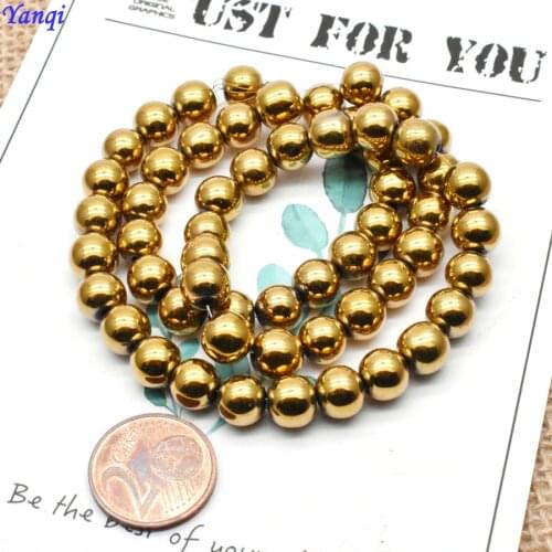 Free Shipping Natural Stone Golden Hematite beads 4 6 8 mm Round Loose beads For Jewelry Making DIY Bracelet 15