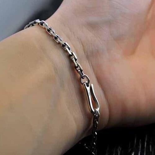 Real 100% S925 Sterling Silver Too Angle Chain Link Vintage Bracelets For Women Girls Fine Jewelry Hook Bracelet