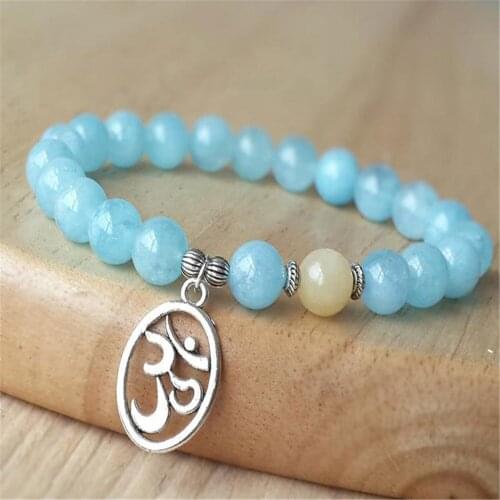 8mm Natural Aquamarine Handmade Mala Bracelet Wrist Pray Lucky Healing