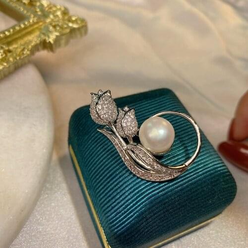 3Pcs/Lot Tulip Design Brooch Fittings For 9-10mm Beads Breastpin Jewelry Making (Not Including Pearl)