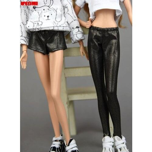 Black Silver Elastic PU Leather Trousers Bottoms For Barbie Doll Clothes Pants Shorts Fashion Outfits For 1/6 Dolls Accessories