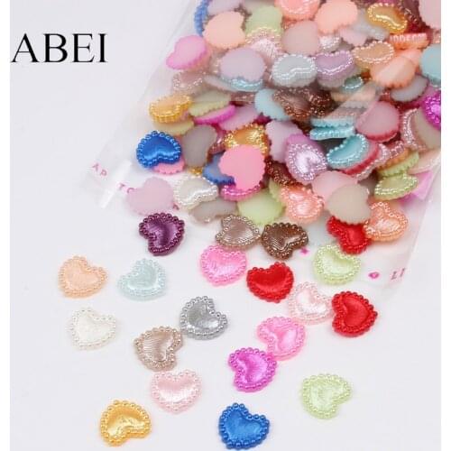 200pcs 10mm White Beige Colorful ABS Resin Flatback Heart Gem DIY Clothes Shoes Loose Beads Handmade Crafts Ornaments Wholesale