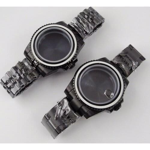 Black PVD Coated 40mm Watch Case for NH35 NH36 Jubilee/Oyster Strap Folding Clasp Screw Crown Rotating Bezel Sapphire Crystal