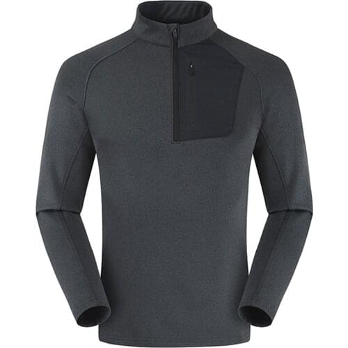 Men solid color sports and leisure pullovers stand-up collar long-sleeved half-zip elastic bottoming T-shirts daily tops