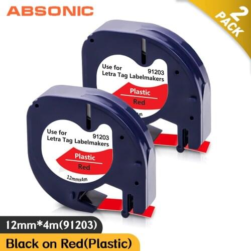 Absonic 91203 91223 12mm Labeling Tape Replace Dymo Letratag 91333 Black on Red Printer Ribbon for LT Label Maker QX50 LT-100H