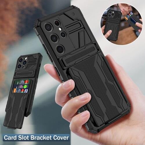 Hybrid Armor Shockproof Phone Case For Samsung Galaxy Note 20 S21 Plus Ultra S20 FE Card Slot Bracket Stand Holder Back Cover