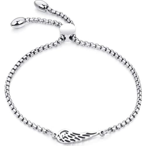 Popular Titanium Steel Angel Wings Feather Bracelets Fashion Rose Gold Color Bracelet Length Adjustable Pulseira B17073
