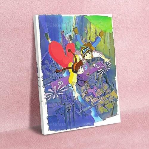 Canvas Prints Castle in the Sky Paintings Wall Art Poster Hayao Miyazaki Modular Pictures Anime Movie Modern Home Decor Bedroom
