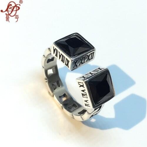 L&P Vintage Handmade 925 Sterling Silver Ring For women With Black Zircon Fashion Party Adjustable Ring Jewelry Wholesale