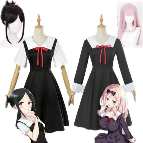 Anime Kaguya-sama: Love is War Cosplay Costume Kaguya Chika School Uniform wigs headdress wig and black/white stockings