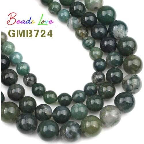 Wholesale Green Moss Grass Agates 4/6/8/10/12 MM Natural Stone Round Loose Beads For jewelry Making DIY Bracelet Strand 15.5