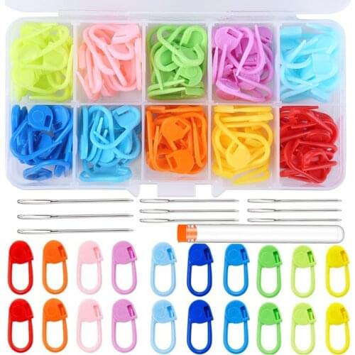 LMDZ 120 Pieces Crochet Stitch Markers Colorful Pins Knitting Markers Crochet Clips with 9 Pieces Big Eye Sewing Needles