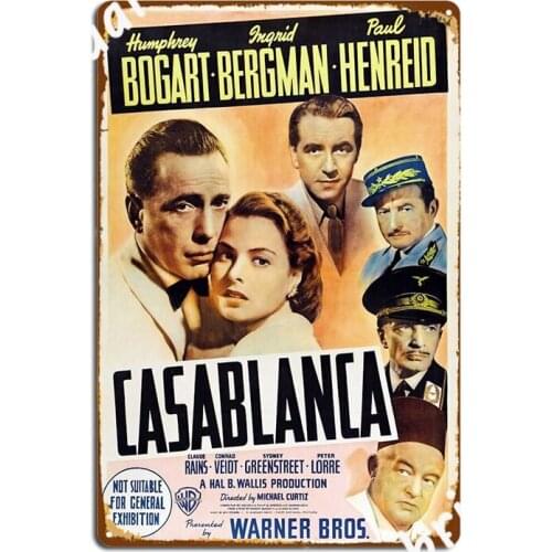 Casablanca Movie Poster Metal Sign Cinema Living Room Plaques Funny Club Bar Tin Sign Poster