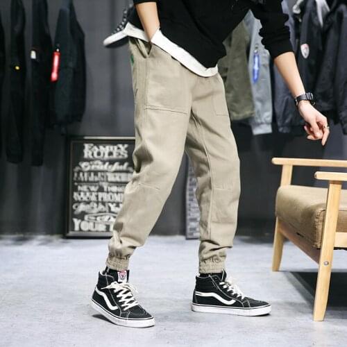 Mens Cotton Casual Pants Solid Color Cargo Trousers Young Fashion Style AW21 Male Baggy Jogger Pants
