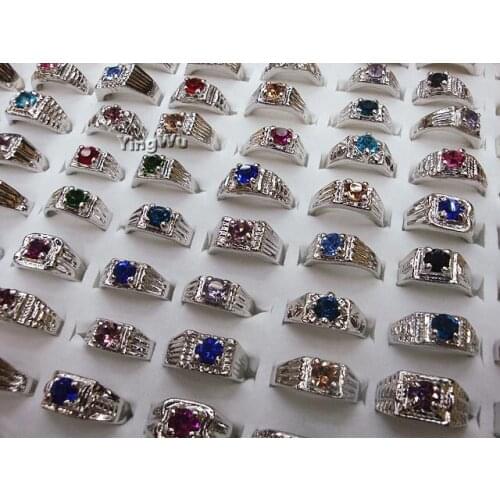 Yingwu Hot Sale 50 Pcs Mixed Wholesale Jewelry Lots Rhinestone Men Womens Rings Alloy Finger Rings