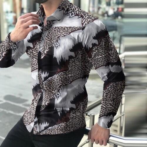 Men Shirt Long Sleeve Printed Cotton Blend Turn Down Collar Buttons Top Streetwear for Spring/Autumn