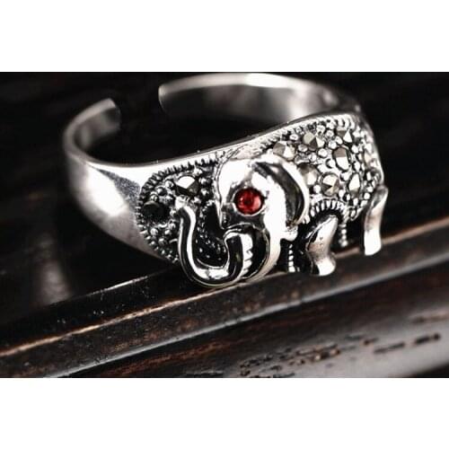 Male Female Antique Silver Color Elephant Ring Vintage Fashion Opening Adjustable Rings For Women Men Wedding Engagement Ring
